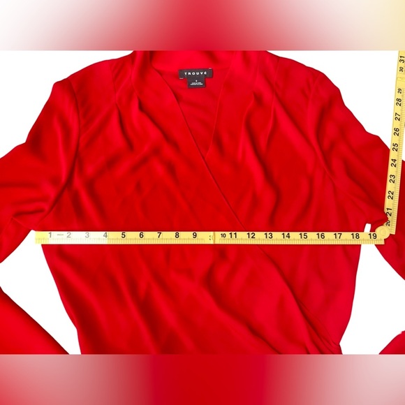Trouvé Red Drape Front Ruched Blouse Long Sleeve V-Neck – Size Small - Picture 10 of 16